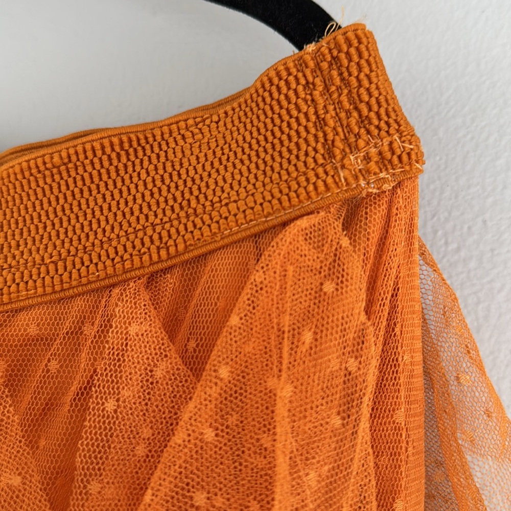 New Anthropologie Cheri Ruffle Tulle Elastic Waist Orange Preppy Midi Skirt XL - Picture 9 of 11